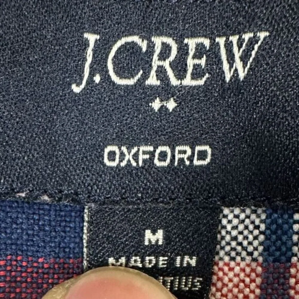 J Crew Oxford Button Down Shirt Adult Medium Red Blue Plaid Slim Fit Pocket Mens